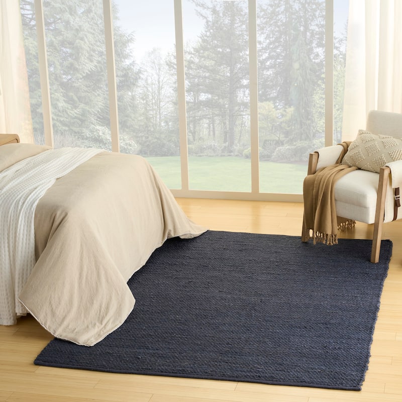 Nourison Natural Jute Indoor only Solid Area Rug - 5' x 7' - Navy