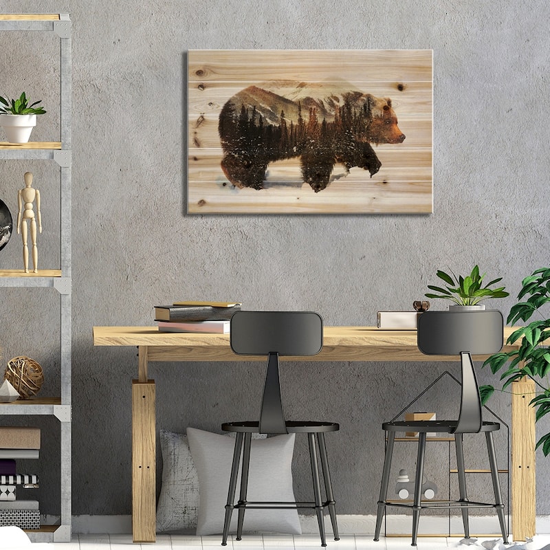 Arctic Grizzly Bear Print On Wood by Andreas Lie - Multi-Color