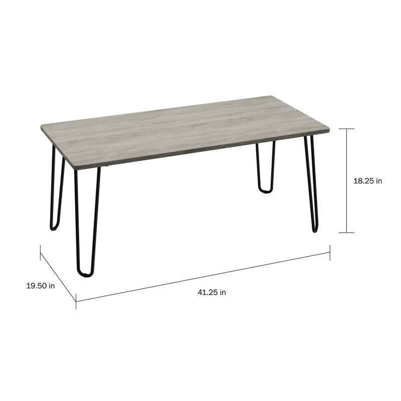 Modern Industrial Coffee Table with Hairpin Legs, 41 Inch, Grey