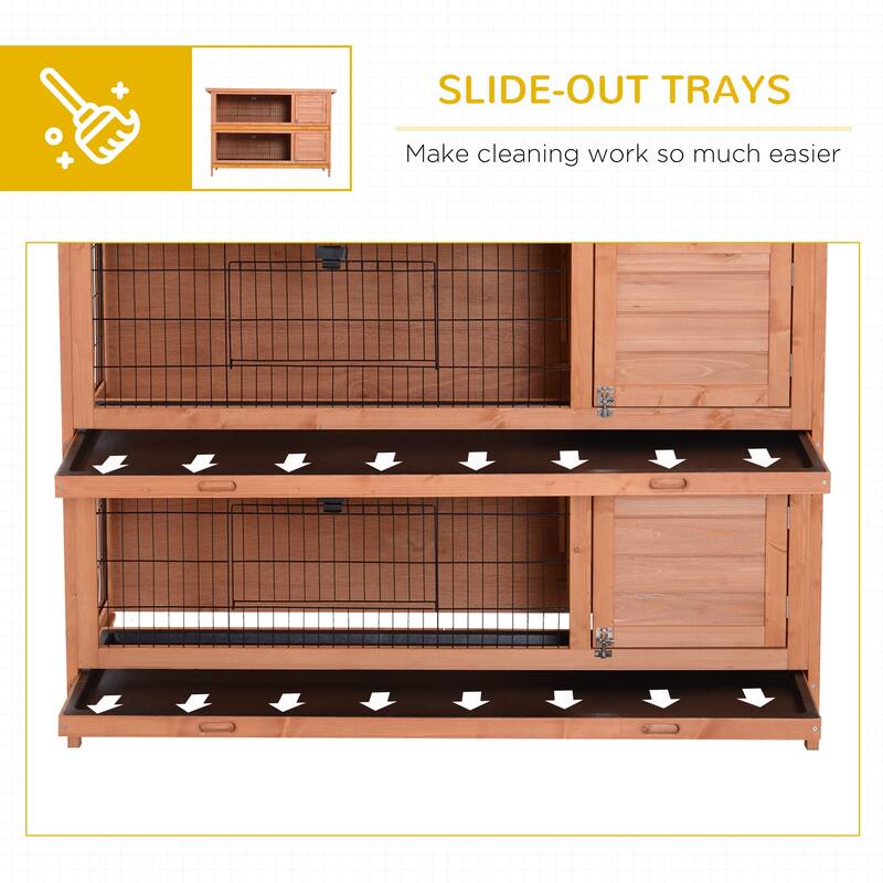 Orange Fir Wood Hutch with Metal Wire, Roof and Removable Trays - 53.75" L x 19.75" W x 36.5" H