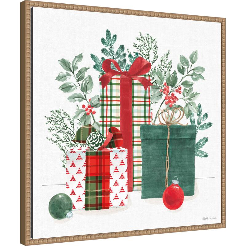 Classic Christmas II by Beth Grove (22 x 22 in.), Framed Canvas Wall Art Print - Sylvie Beaded Rustic Natural