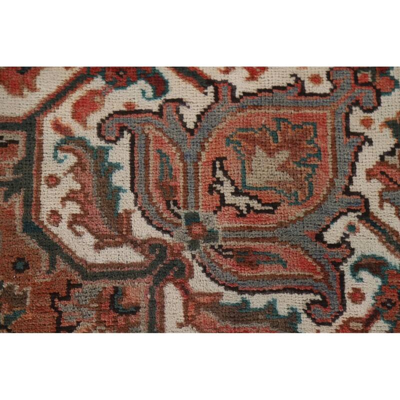 Hand Knotted Oriental 100% Wool Carpet Traditional Floral Red Heriz Area Rug - 10' 0'' X 7' 1''