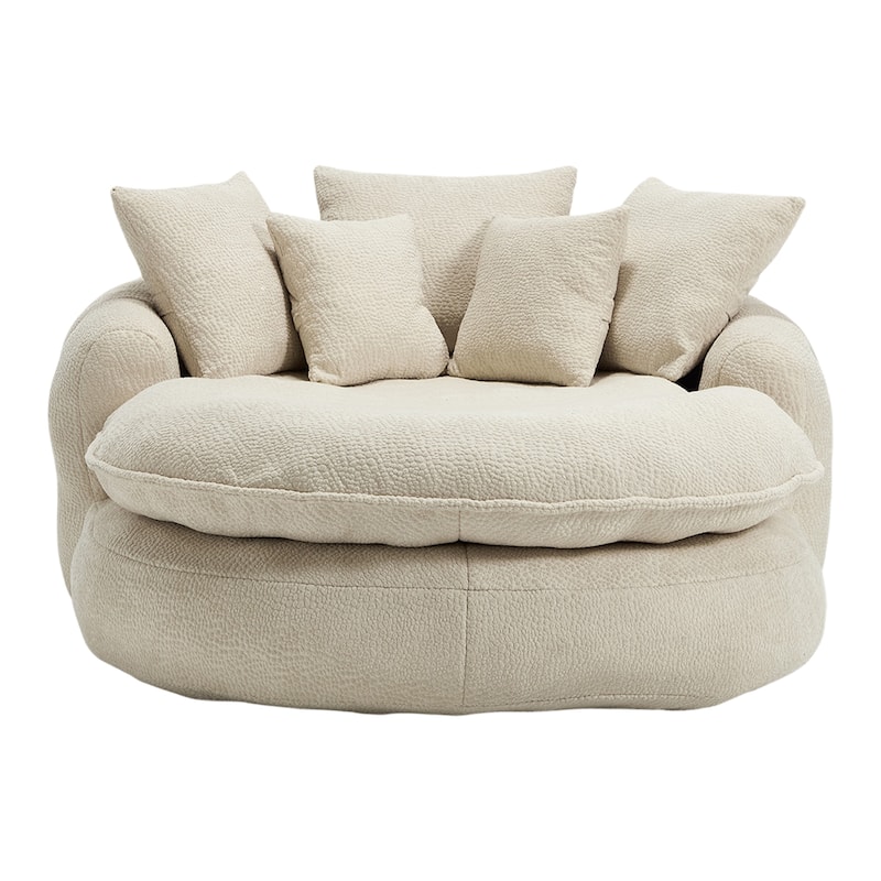 Oversized Chenille Single Sofa Chair / Oval Upholstered Bean Bag Sofa / Living Room Lazy Floor Sofa Chaise Lounges Cloud Couch