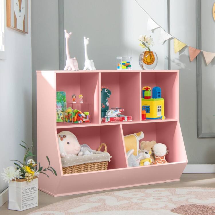 5-Cube Wooden Kids Toy Storage Organizer with Anti-Tipping Kits - 35.5" x 16" x 30"