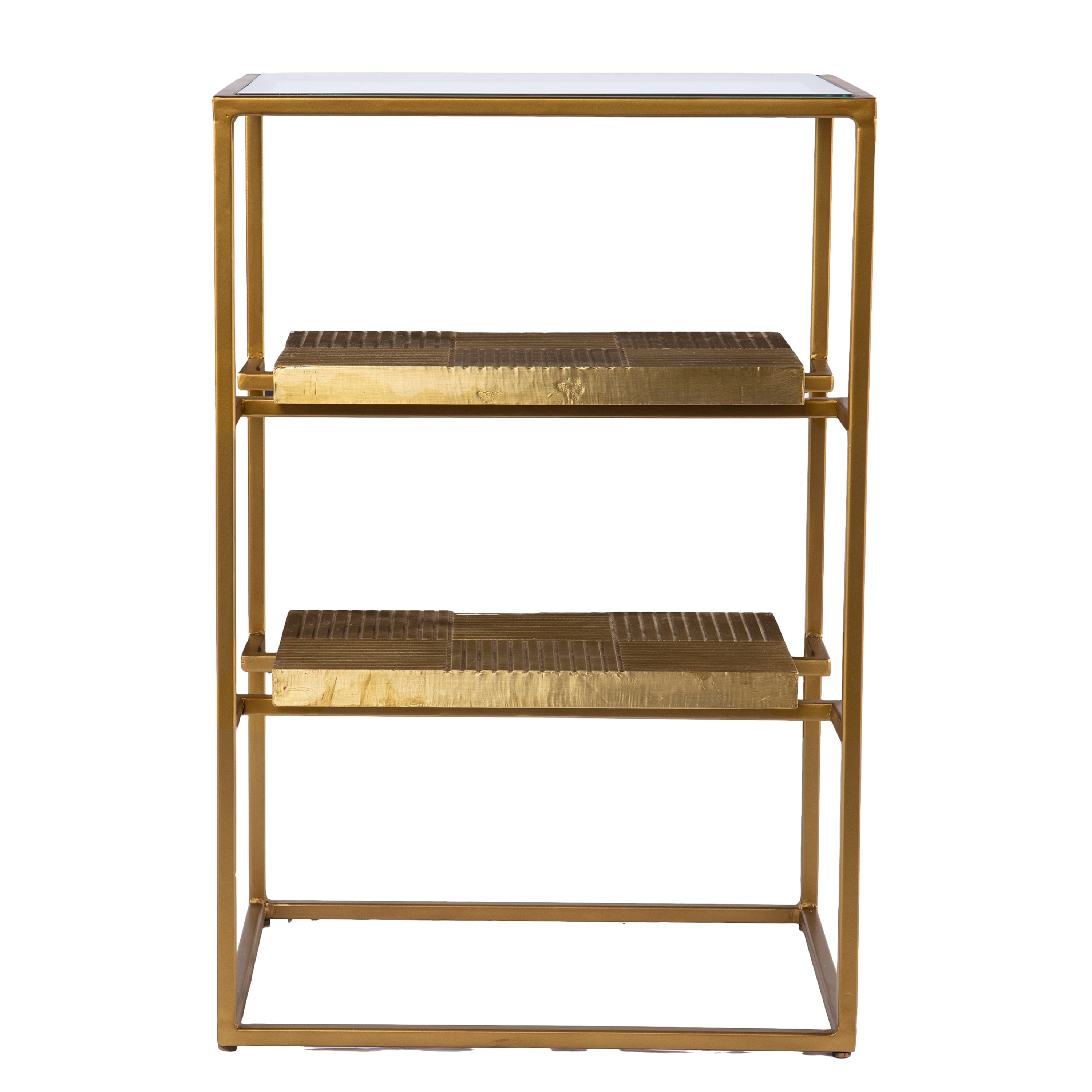 SEI Furniture Pantello Glass-Top Side Table w/ Shelving, Brass 
