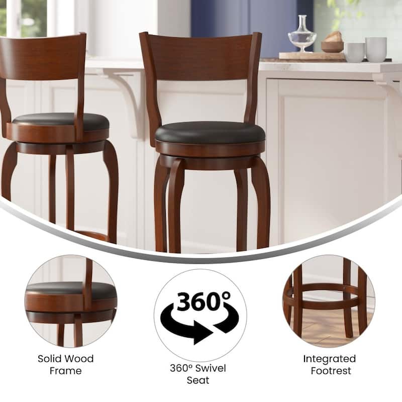 Commercial Upholstered Wooden Swivel Bar Stool