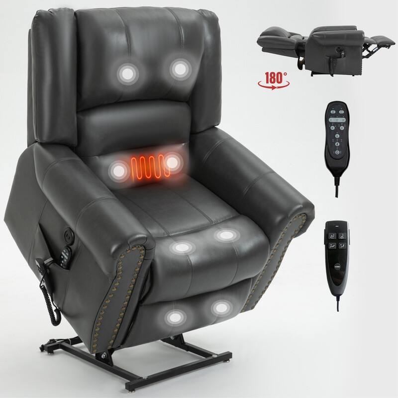 Power Lift Recliner Chair with Heat Massage - Dual Motor Heavy Duty, Faux Leather, 350 lbs Capacity