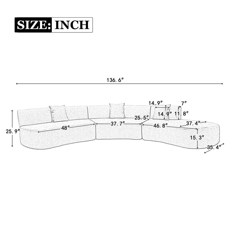 Curved Sofa Sectional Sofa with Three Throw Pillows