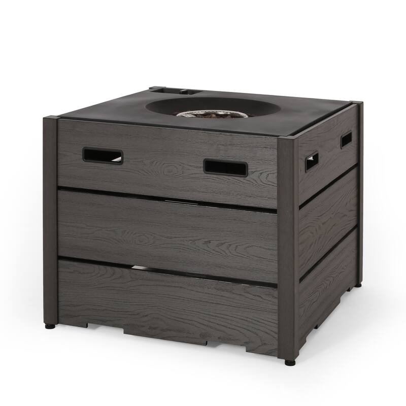 Roomfitters Outdoor Square Propane Fire Pit Table, 31'' WPC Base Gas Fireplace with 40,000 BTU Burner and Lava Rocks