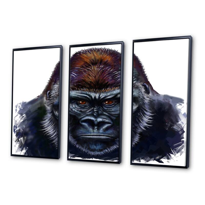 Designart "Gorilla Male" Animal Framed Wall Decor Set of 3 4 Colors