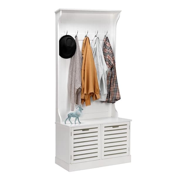 Shop Costway Hall Tree Storage Bench Entry Stand Hat Coat Rack