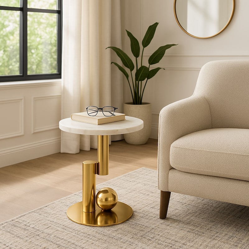 Modern Accent Side Table - Contemporary Round Accent Design for Home decor - 22", White - 18" x 18" x 22"