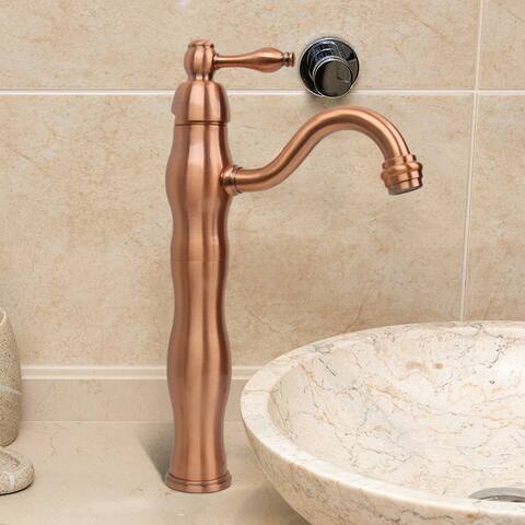 One-Handle Copper Bathroom Sink Faucet with Deck Plate - 13.5"
