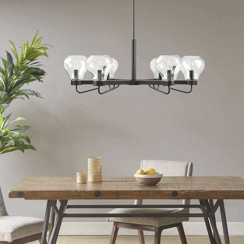 6-Light Black Chandelier Light Fixture with Bowl Shaped Glass Shades