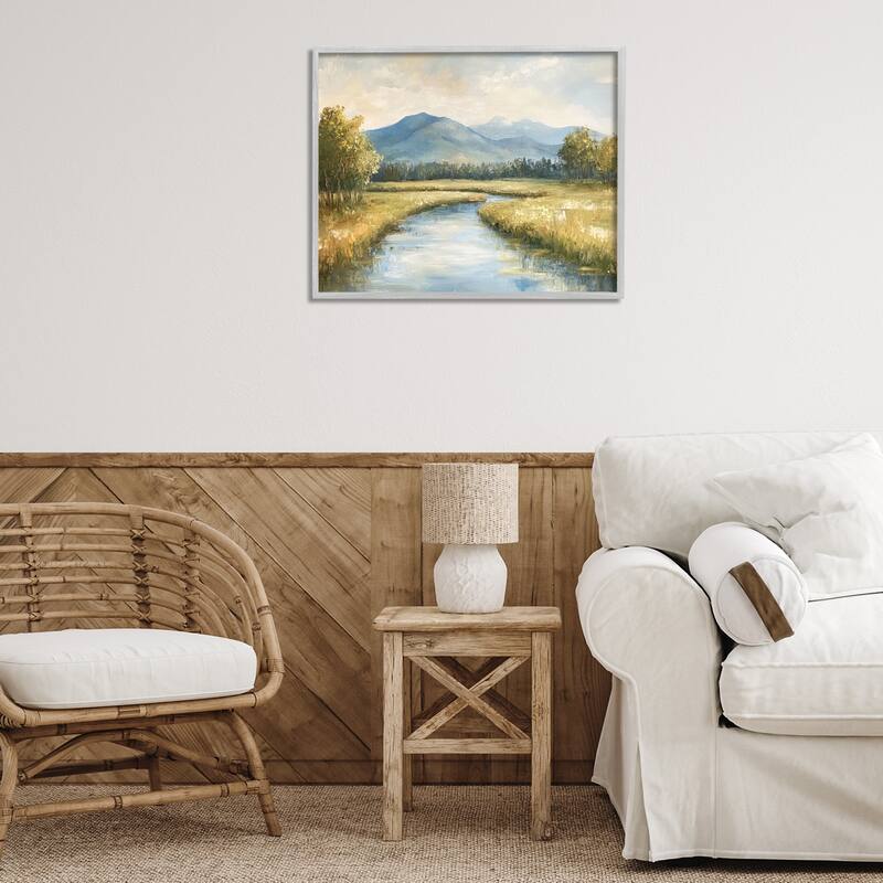 Stupell River Bend with Tall Grass Framed Giclee Art Design By Petal Prints Design