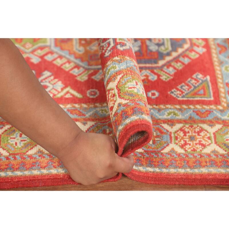 Geometric Kazak Accent Rug Handmade Wool Carpet - 2'10" x 4'0"