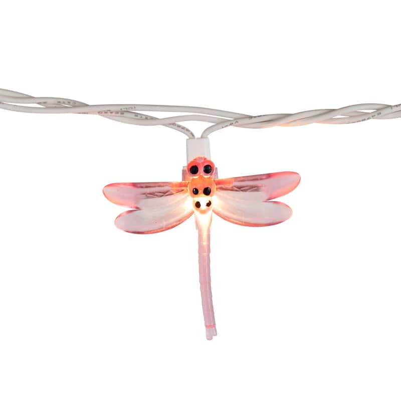 10 Dragonfly Summer Garden Outdoor Patio Lights, 7.25ft White Wire