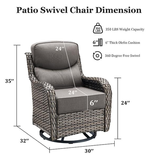 dimension image slide 1 of 68, Outdoor Patio Sofa Swivel Chair with 6-Inch Thick Cushions Set