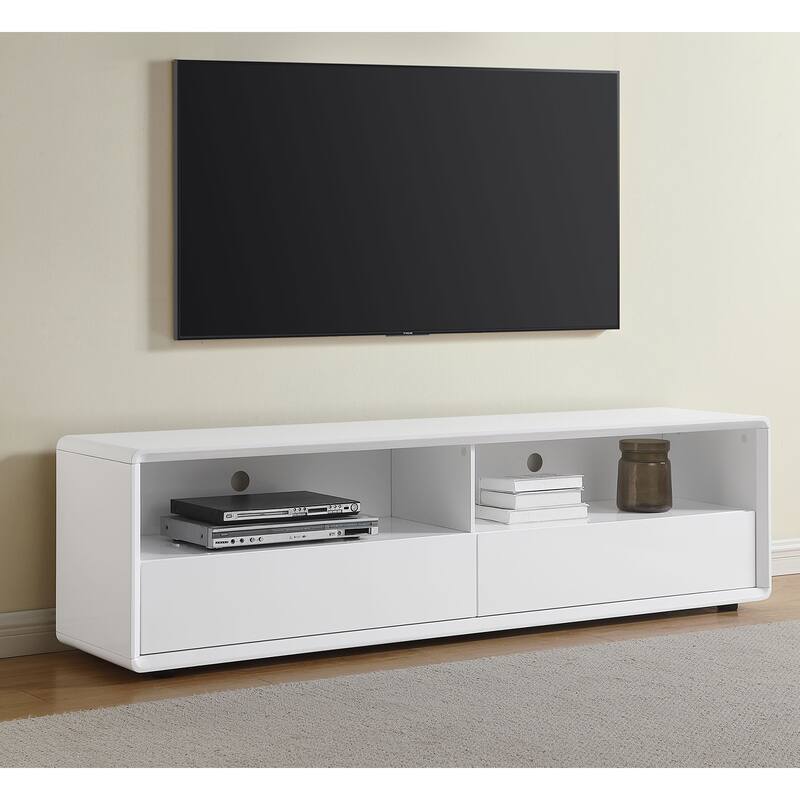 2 Drawers and 2 Shelves Wooden TV Stand in White