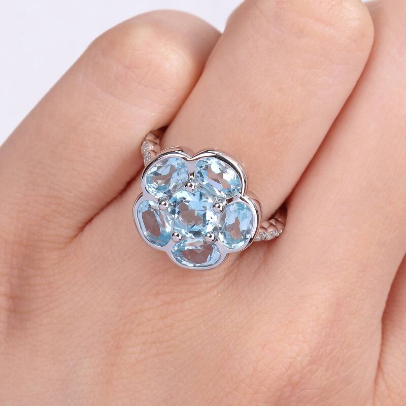 Miadora Sterling Silver Blue Topaz and Diamond Accent Composite Flower Ring
