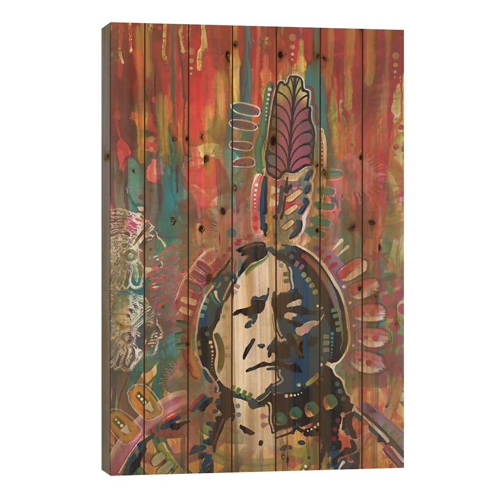 Sitting Bull I Print On Wood by Dean Russo - Multi-Color