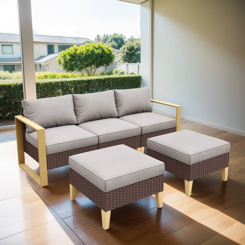 3 Piece Wicker Patio Furniture Set - Beige - Brown