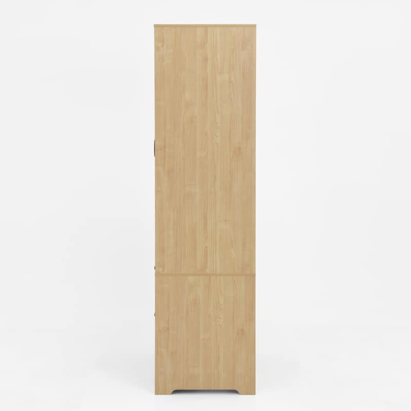 2-Door Wood Wardrobe for Bedroom with Hanging Rod, 2 Drawers, Built-in Induction Light & Mirror