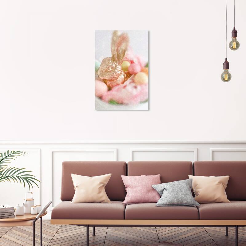 Wynwood Studio Prints Holiday and Seasonal Sparkling Bunny Gold and Metallic Gold Transitional Wall Art Canvas Print - 30 x 20