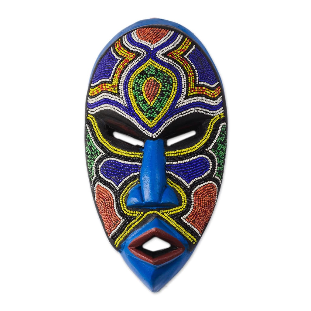 Novica Handmade Beaded Love African Beaded Wood Mask