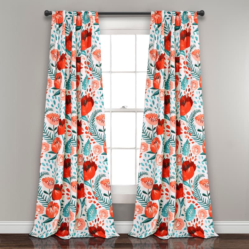 Porch & Den Egger Poppy Patterb Room Darkening Curtain Panel Pair - 95" x 52" - Multi-color