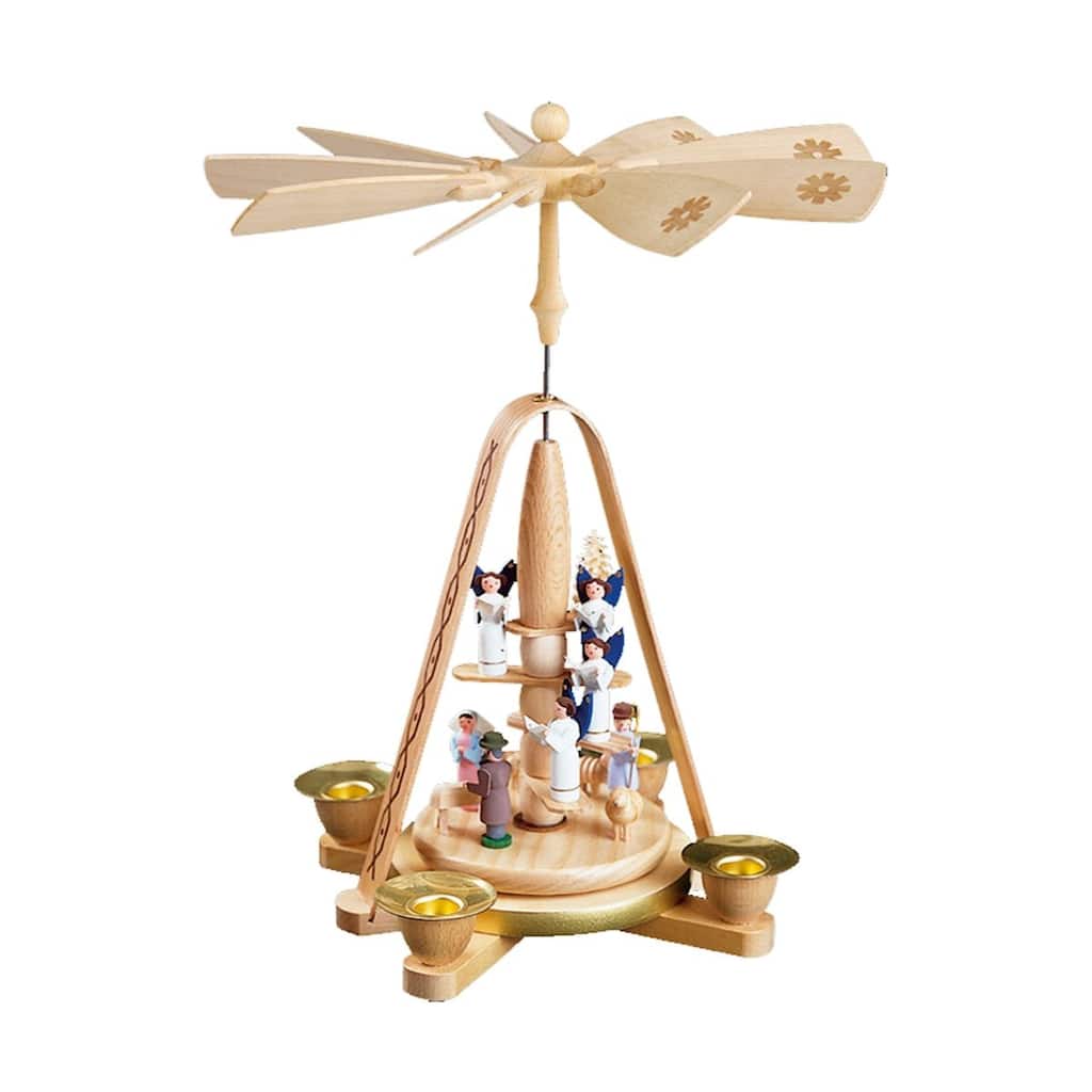 10.5" Brown, White, Blue Nativity Scene Angels Pyramid