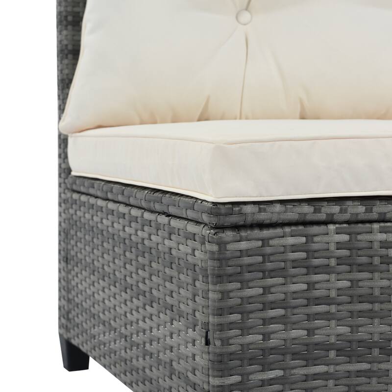 8-Piece Outdoor Patio Wicker Half-Moon Sectional Sofa Set with Rectangular Coffee Table