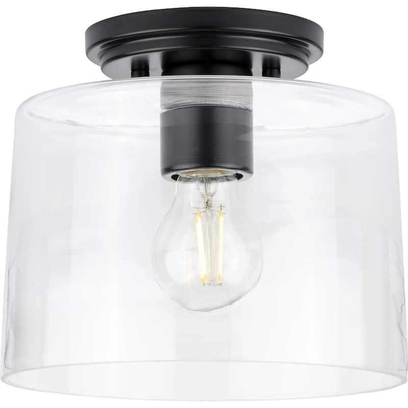 Adley Collection One-Light Matte Black Clear Glass New Traditional Flush Mount Light - 8.62 in x 8.62 in x 7.37 in
