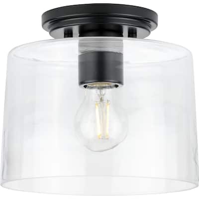 Adley Collection One-Light Matte Black Clear Glass New Traditional Flush Mount Light - 8.62 in x 8.62 in x 7.37 in