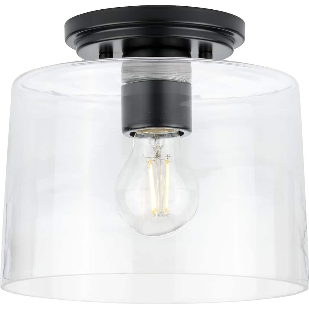 Adley Collection One-Light Matte Black Clear Glass New Traditional Flush Mount Light - 8.62 in x 8.62 in x 7.37 in
