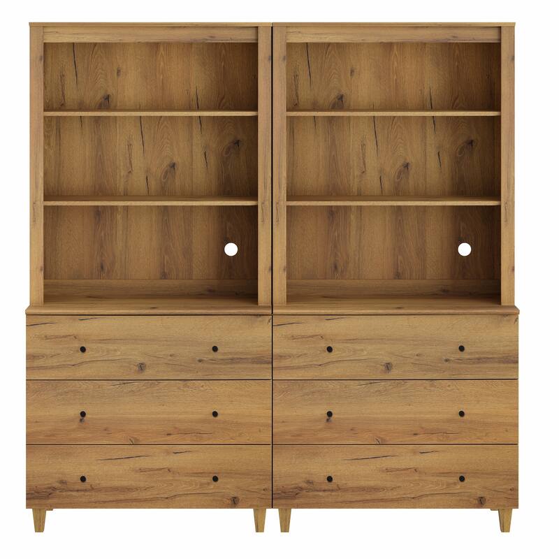 Modern 71" Tall Bookcase with Drawers & Open Shelves for Home Office