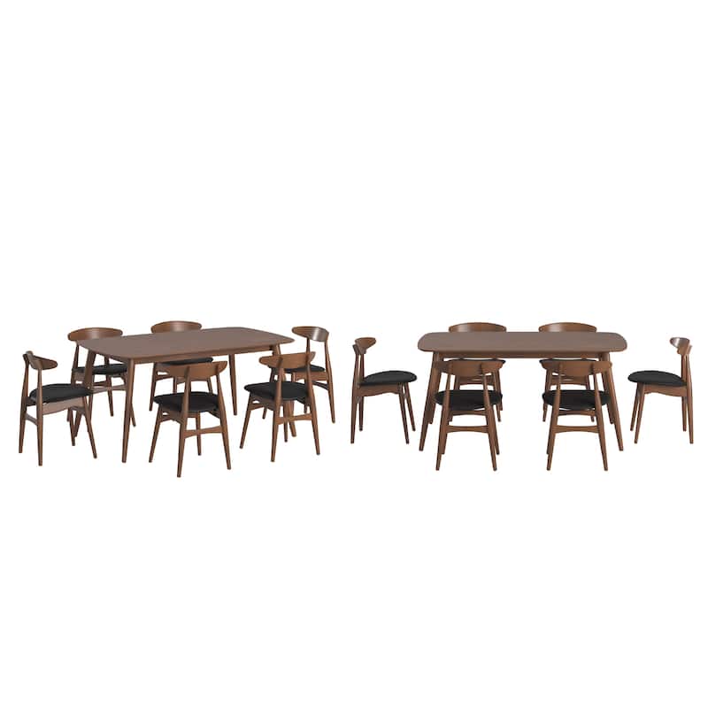 Ribe Mid-Century Modern Tapered Dining Set - 63" Table - Black Faux Leather/6 chairs