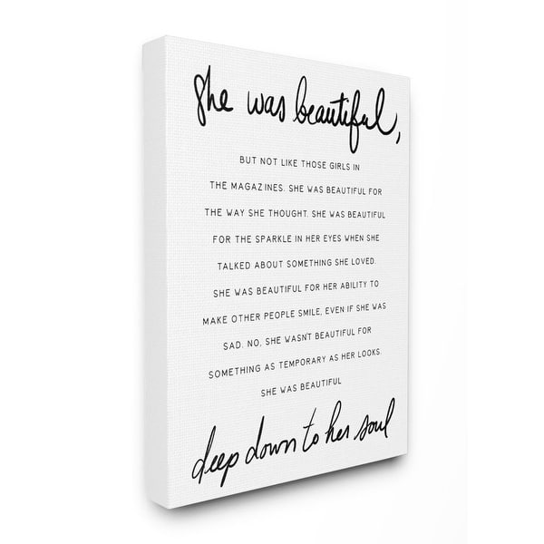 Shop Stupell Industries She Was Beautiful Quote Inspirational Feminine Phrase Canvas Wall Art Overstock 31417643
