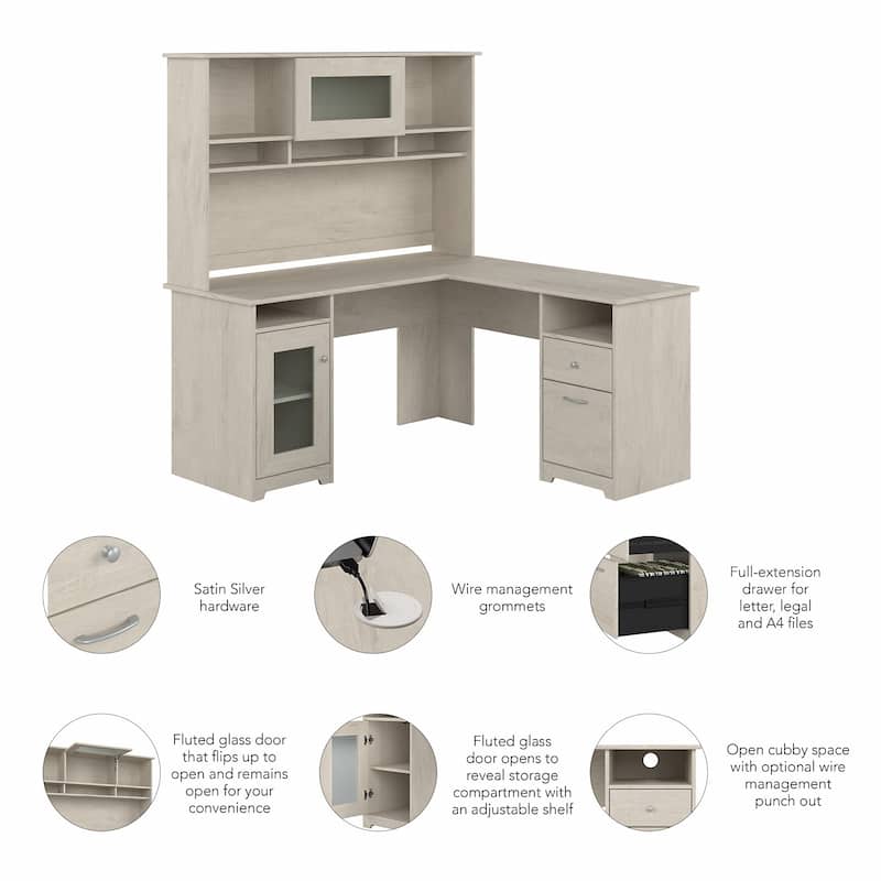 Cabot 60W L-Shaped Desk with Hutch and Storage by Bush Furniture