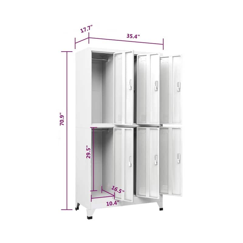 Nova Locker Cabinet, 6 Storage Compartments, Gray Steel, 71 Inch