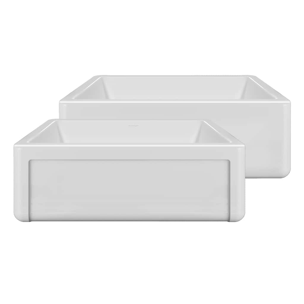 Reversible Fireclay Kitchen Sinks With Grid Three Edge Frame, Plain Front Apron