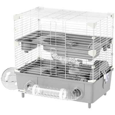 Two-Tier Hamster Cage for Dwarf Hamsters with Running Wheel Water Bottle and Play Platforms - 17.5" L x 11" W x 17.3" H