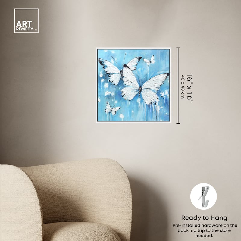 Art Remedy Textured Blue Butterflies Framed Butterfly 1 Piece Canvas Wall Art