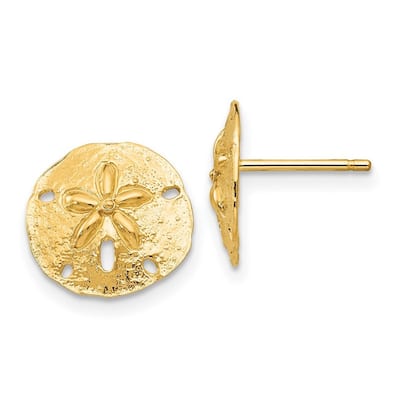 Curata 14k Yellow Gold 12mm Textured Polished Sand Dollar Post Earrings