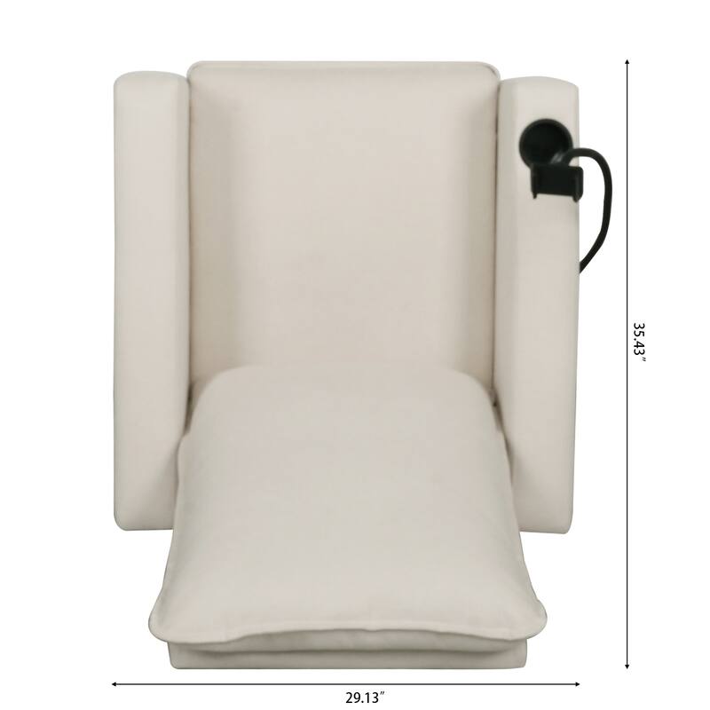 Beige Modern Fabric Manual Adjustable Recliner Chair with Mobile Phone Holder, Cup Holder, and Footrest
