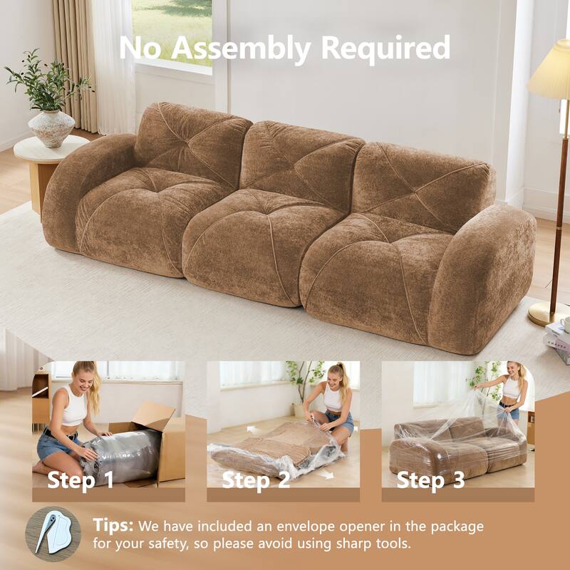 Rossetta 110" Anti-Slip Design Tufted Velvet Modular Boneless Sectional Cloud Couch, No Assembly Required