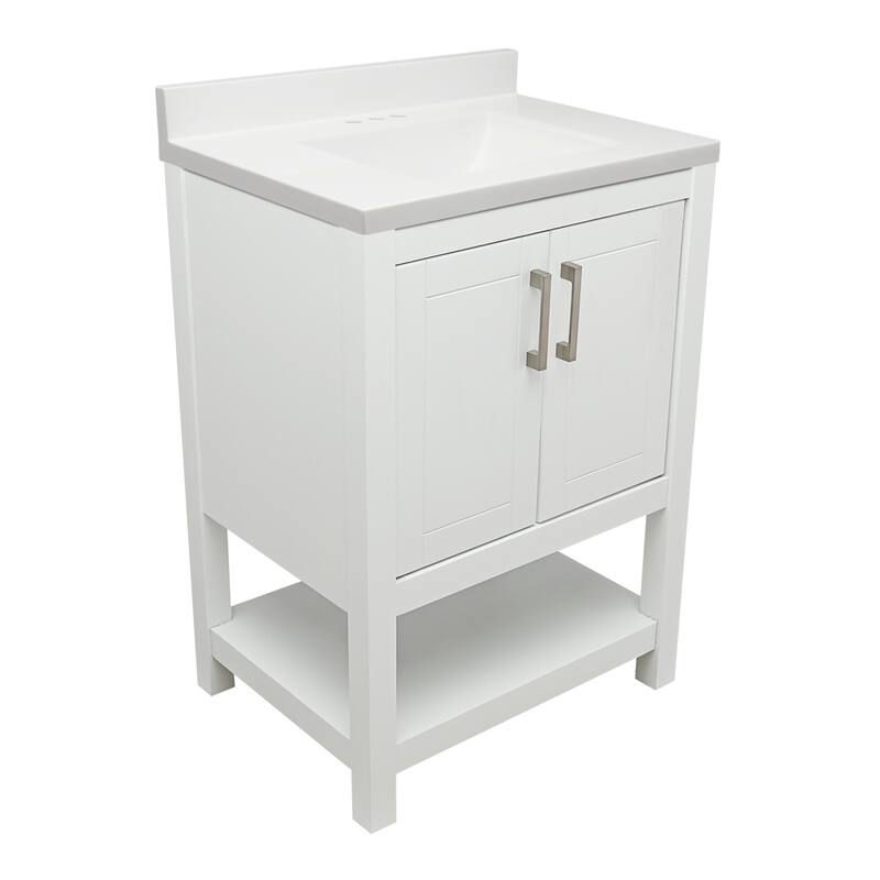 Taos 25" Bathroom Vanity with Cultured Marble Vanity Top Sink in White with White Basin