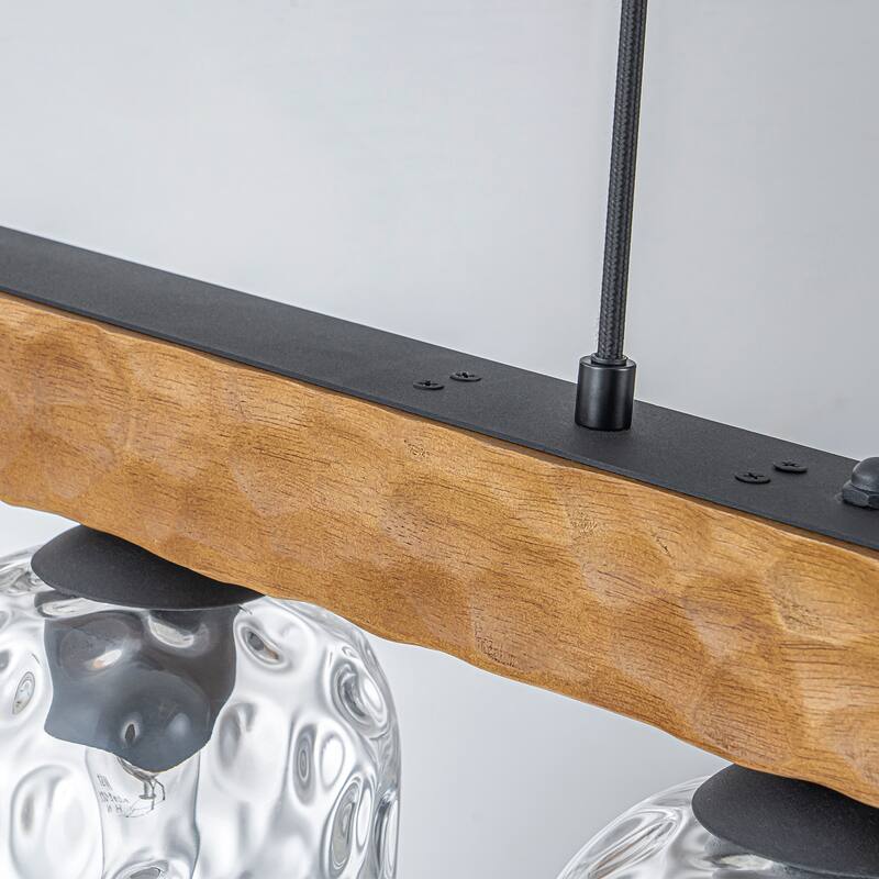 Farmhouse 5-Light Linear Island Pendant with Hammered Glass Shades and Antique Wood Finish