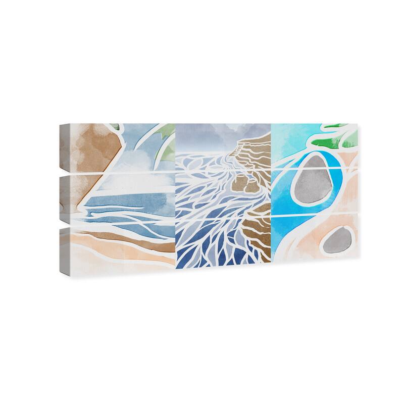 Wynwood Studio Canvas Abstract Shores and Cliffs Set Blue and Tan Modern & Contemporary Wall Art Canvas Print