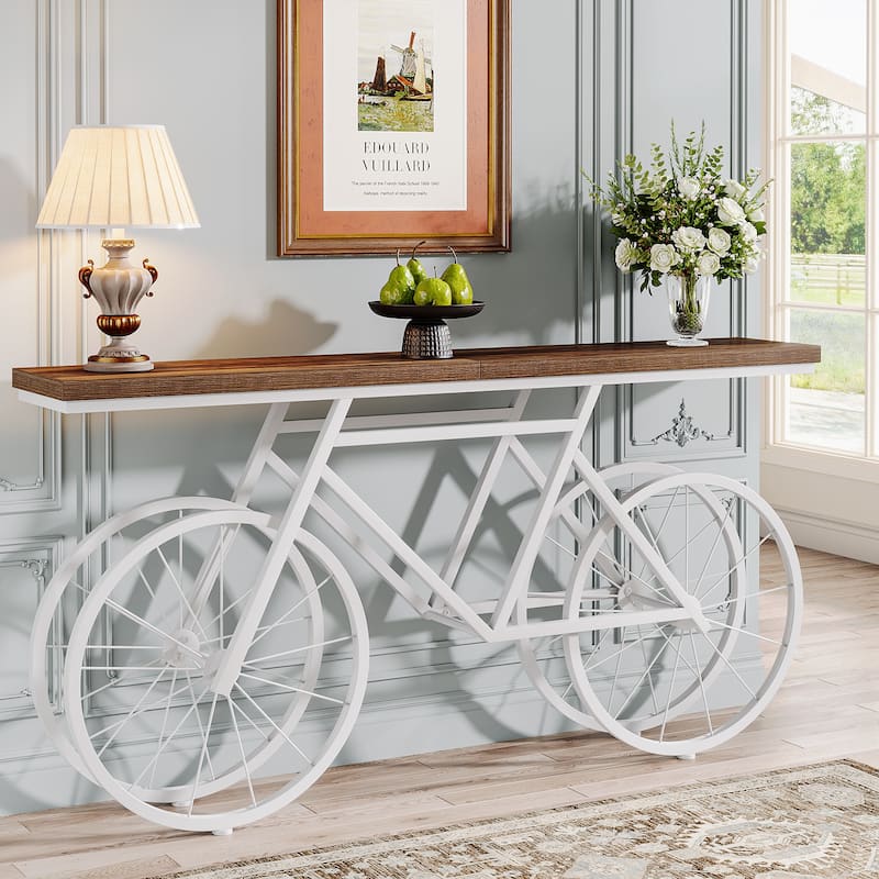70.9-Inch Long Narrow Console Table with Metal Bicycle Base - Brown - 70.87" L x 11.81" W x 33.46" H